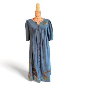 Go Softly Embroidered Animal Denim Dress